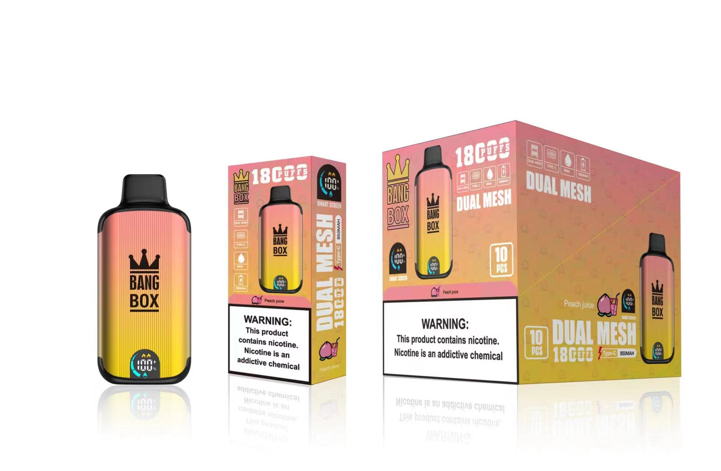 Bangbox 18000 Puffs Smart Screen Disposable E Cigarettes Vape Puff 18k Dual Mesh Coil Led display battery 26ml 850MAH 12Flavors.