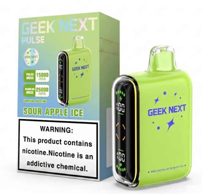 GEEK NEXT Pulse 25000 Puffs 25K DISPOSABLE 5 PER PACK, |25000 Puff Disposable Vape  5% Nic,E-JUICE CAPACITY. 18.0 ml ; PUFF COUNT. ~ 25000 / ~ 15000 Pulse ; BATTERY SIZE. 820 mAh.