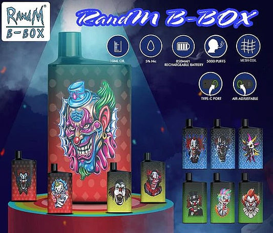 RandM B Box 5000 Puffs 0% 2% 3% 5% Nicotine Rechargeable Disposable vape