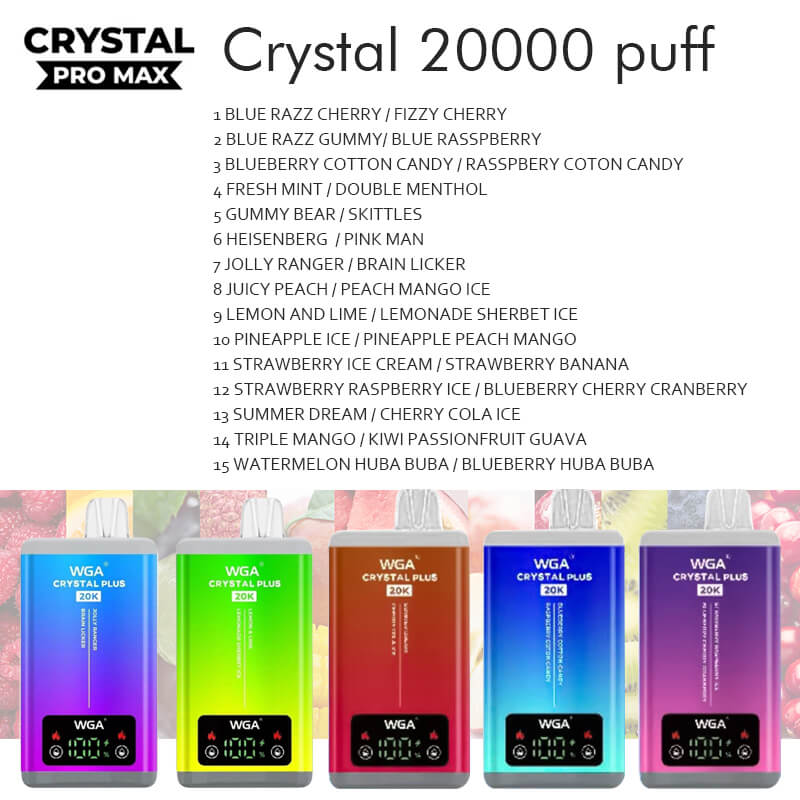 WGA Crystal PLUS SMART double flavor 20000 puff Disposable Vape Wholesale-650mAh Battery, 25ml E-liquid, Multiple Nicotine 15 Flavors