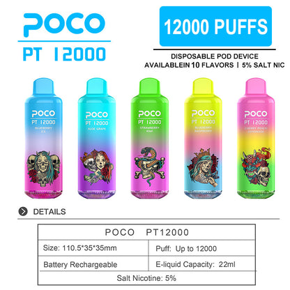 POCO EU Warehouse  PT 12000 Puffs Disposable Vape Wholesale-650mAh Battery,22ml E-liquid, Multiple Nicotine 10 Flavors