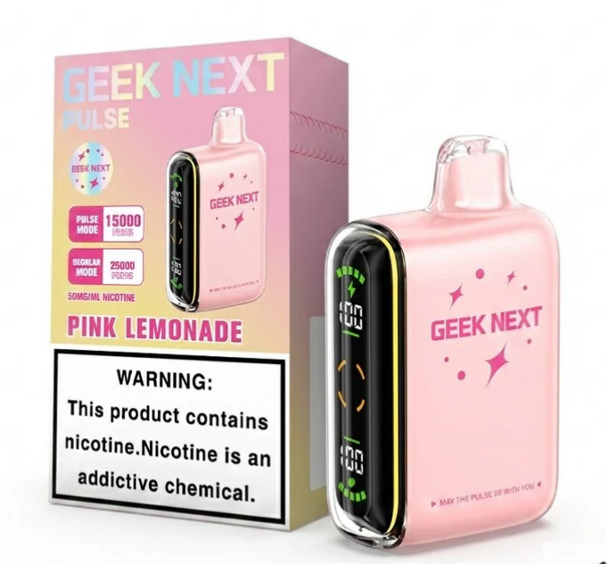 GEEK NEXT Pulse 25000 Puffs 25K DISPOSABLE 5 PER PACK, |25000 Puff Disposable Vape  5% Nic,E-JUICE CAPACITY. 18.0 ml ; PUFF COUNT. ~ 25000 / ~ 15000 Pulse ; BATTERY SIZE. 820 mAh.