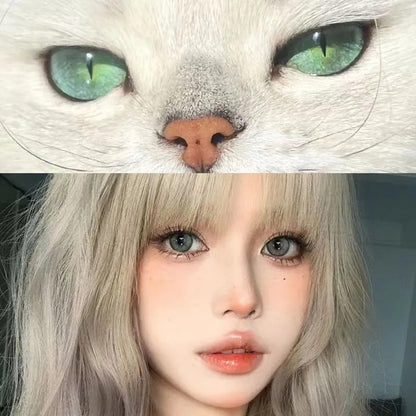 Natural Beauty Chasing Light Cat Eye Popular Green Series Color Contact Lenses Popular Pure Desire Contact Lenses Half-year Disposable Genuine Products Do Not Hurt Eyes