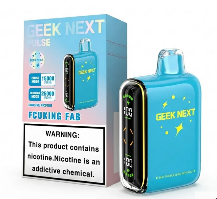 GEEK NEXT Pulse 25000 Puffs 25K DISPOSABLE 5 PER PACK, |25000 Puff Disposable Vape  5% Nic,E-JUICE CAPACITY. 18.0 ml ; PUFF COUNT. ~ 25000 / ~ 15000 Pulse ; BATTERY SIZE. 820 mAh.