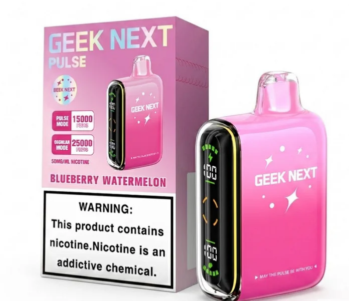 GEEK NEXT Pulse 25000 Puffs 25K DISPOSABLE 5 PER PACK, |25000 Puff Disposable Vape  5% Nic,E-JUICE CAPACITY. 18.0 ml ; PUFF COUNT. ~ 25000 / ~ 15000 Pulse ; BATTERY SIZE. 820 mAh.