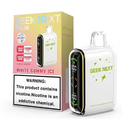 GEEK NEXT Pulse 25000 Puffs 25K DISPOSABLE 5 PER PACK, |25000 Puff Disposable Vape  5% Nic,E-JUICE CAPACITY. 18.0 ml ; PUFF COUNT. ~ 25000 / ~ 15000 Pulse ; BATTERY SIZE. 820 mAh.