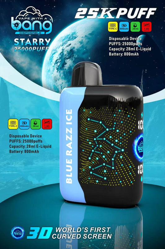 Bang Starry  25000 Puffs 25K Smart Full Screen Turn Ice Wholesale Disposable Vape Puff  Prefilled Pod