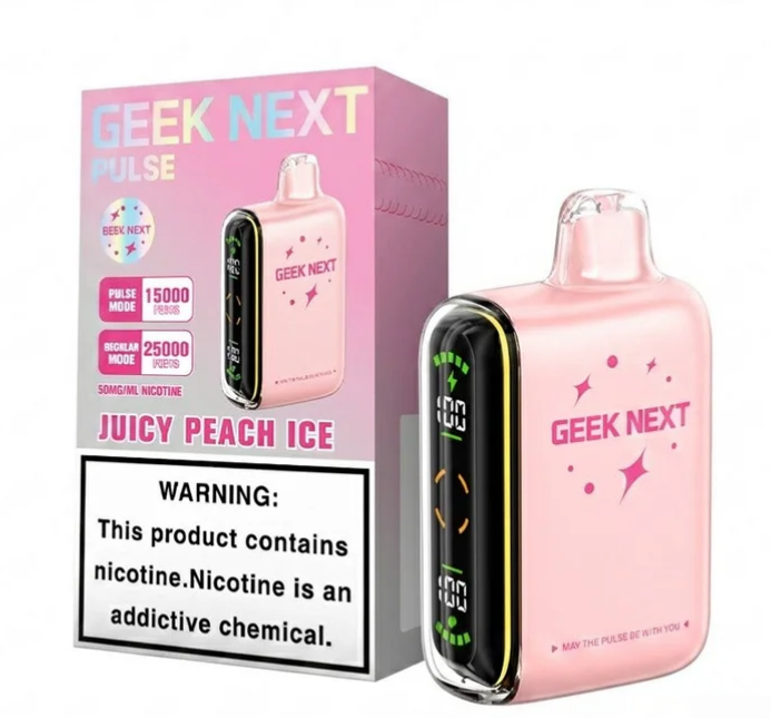 GEEK NEXT Pulse 25000 Puffs 25K DISPOSABLE 5 PER PACK, |25000 Puff Disposable Vape  5% Nic,E-JUICE CAPACITY. 18.0 ml ; PUFF COUNT. ~ 25000 / ~ 15000 Pulse ; BATTERY SIZE. 820 mAh.