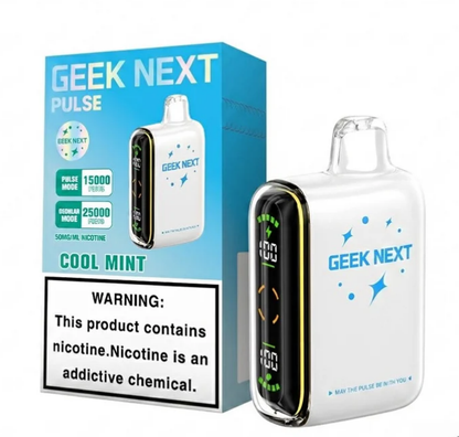 GEEK NEXT Pulse 25000 Puffs 25K DISPOSABLE 5 PER PACK, |25000 Puff Disposable Vape  5% Nic,E-JUICE CAPACITY. 18.0 ml ; PUFF COUNT. ~ 25000 / ~ 15000 Pulse ; BATTERY SIZE. 820 mAh.
