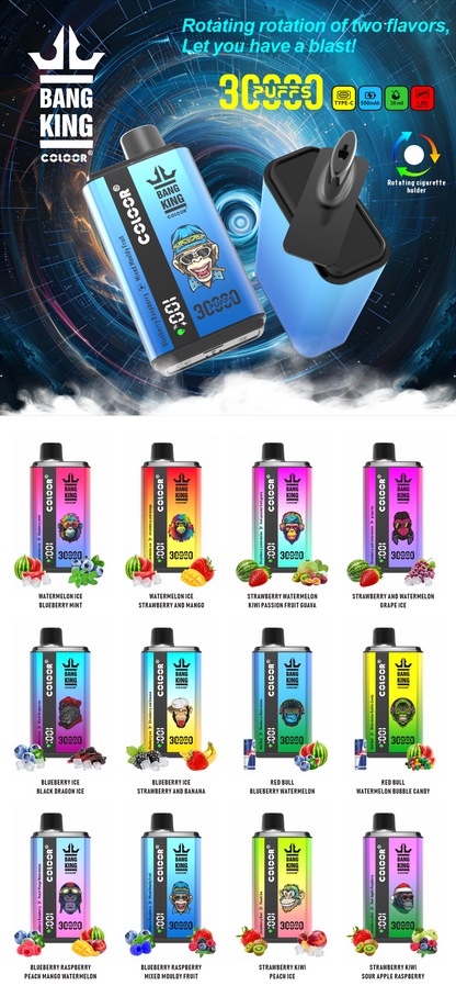 Bang King30000Puffs  30K Smart Disposable 550 mAh Vapes Pen E Cigarette Prefilled  36ml 1.0 Meah coil Full Screen Turn Ice Wholesale Disposable