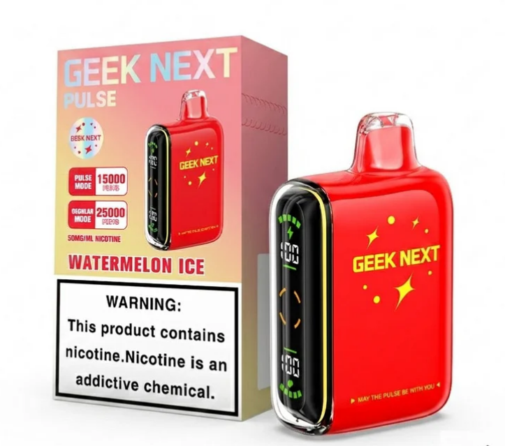 GEEK NEXT Pulse 25000 Puffs 25K DISPOSABLE 5 PER PACK, |25000 Puff Disposable Vape  5% Nic,E-JUICE CAPACITY. 18.0 ml ; PUFF COUNT. ~ 25000 / ~ 15000 Pulse ; BATTERY SIZE. 820 mAh.