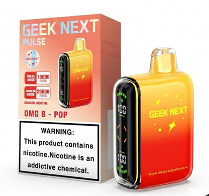 GEEK NEXT Pulse 25000 Puffs 25K DISPOSABLE 5 PER PACK, |25000 Puff Disposable Vape  5% Nic,E-JUICE CAPACITY. 18.0 ml ; PUFF COUNT. ~ 25000 / ~ 15000 Pulse ; BATTERY SIZE. 820 mAh.