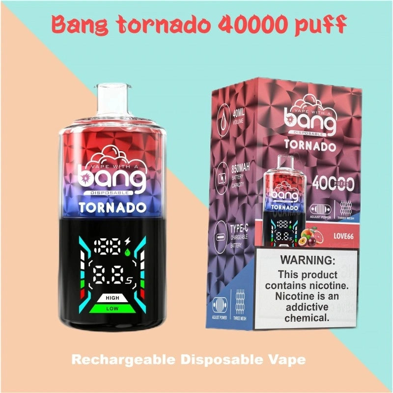 Bang With A Vape 40000 Tornado Wholesale Factory Price Good Sale-850mAh Battery, 40ml E-liquid, Multiple Nicotine 12 Flavors
