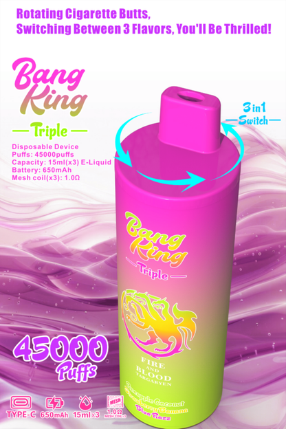 Bang King Triple 45000 Puffs Disposable Vape(0% to 5% Nicotine) - 3*15ml E-Liquid, 650mAh Battery