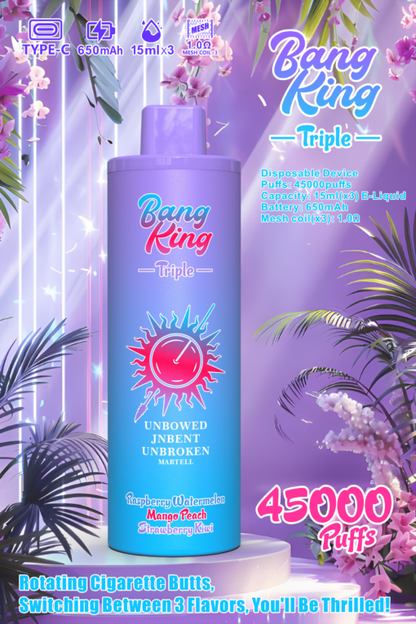 Bang King Triple 45000 Puffs Disposable Vape(0% to 5% Nicotine) - 3*15ml E-Liquid, 650mAh Battery