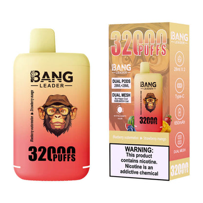 Bang Leader 32000 Puffs Disposable Vape (0% to 5% Nicotine) - Dual Pods, 26ml+26ml E-Liquid 650mah Type-C Rechargeable 18  Flavors
