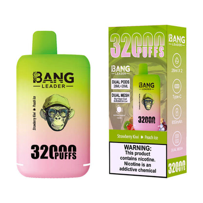 Bang Leader 32000 Puffs Disposable Vape (0% to 5% Nicotine) - Dual Pods, 26ml+26ml E-Liquid 650mah Type-C Rechargeable 18  Flavors