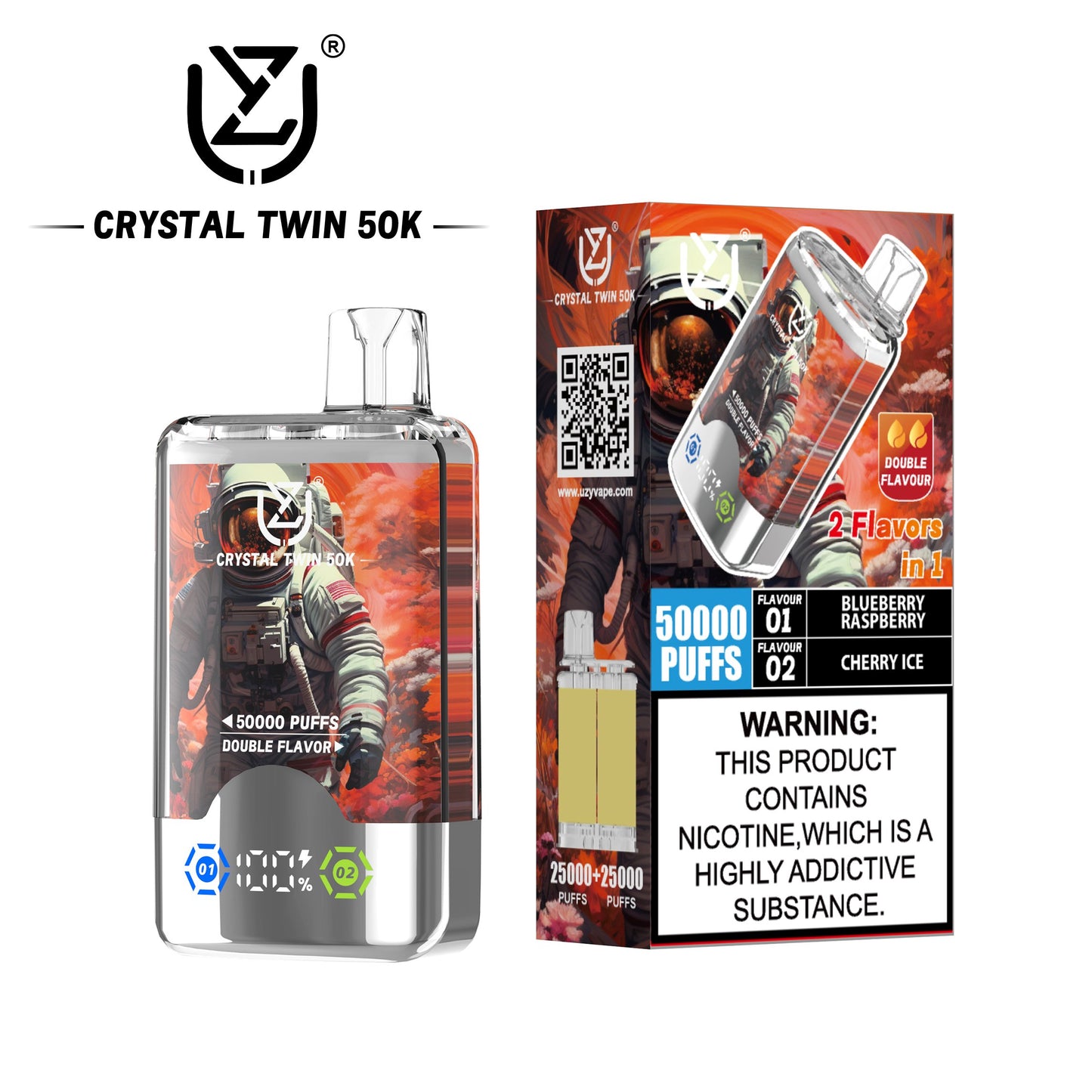 UZY Crystal Twin 50000 Puffs Double Flavor Disposable Vape with Dual Mesh Coil