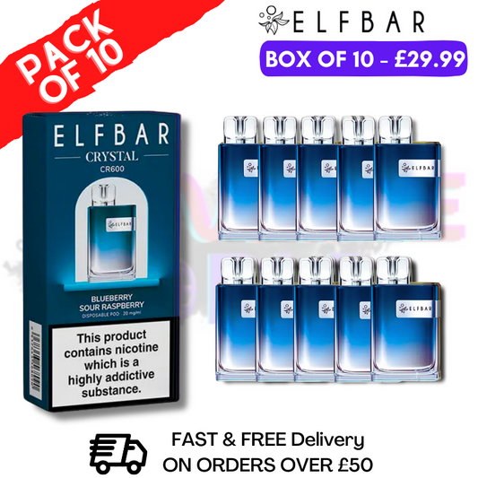 Elf Bar Crystal 600puff - Blueberry Sour Raspberry Box of 10