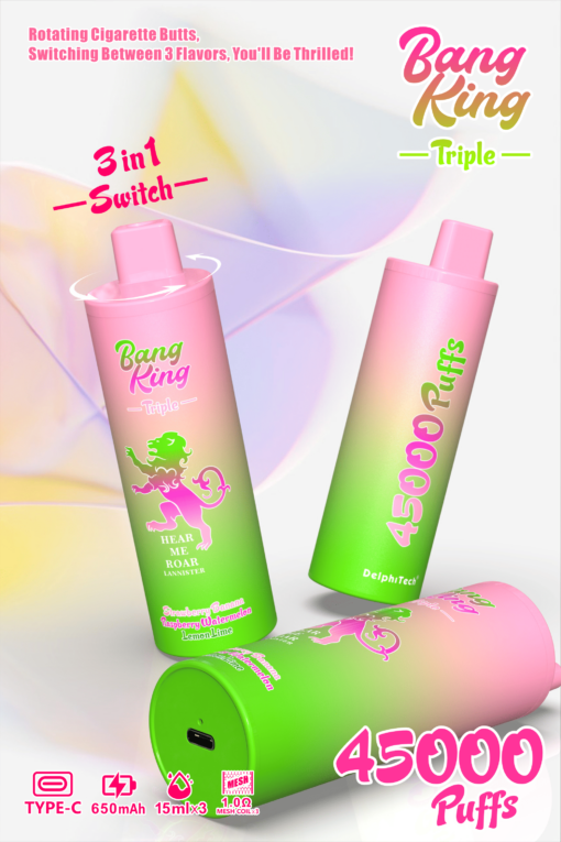 Bang King Triple 45000 Puffs Disposable Vape(0% to 5% Nicotine) - 3*15ml E-Liquid, 650mAh Battery
