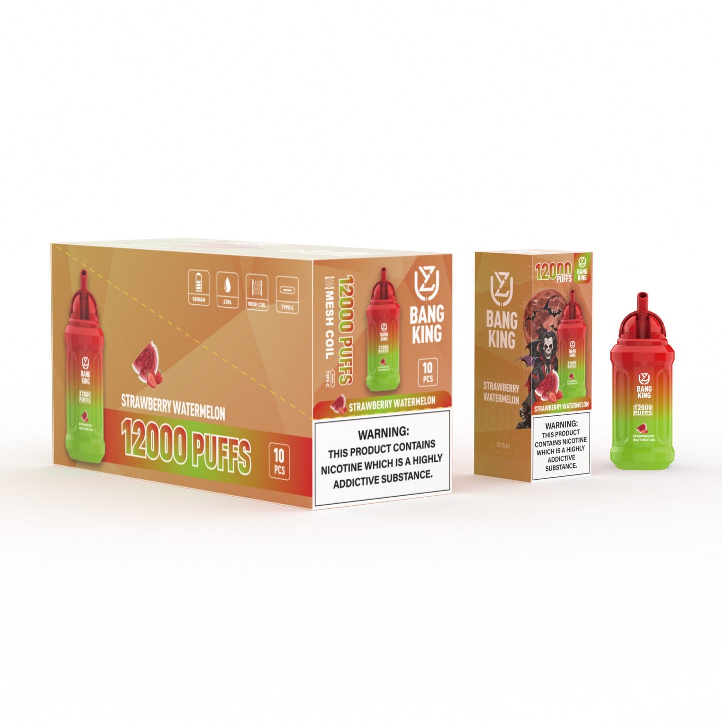 UZY Bang King 12000 Puffs 0% 2% 3% 5% Nicotine Rechargeable Disposable Pod-650mAh Battery, 13ml E-liquid, Multiple Nicotine 12 Flavors