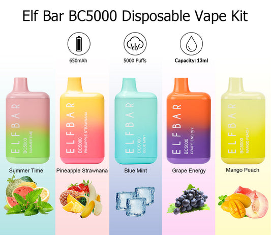 ELF BAR BC5000 Puffs Disposable Vape 4% Nicotine 10 ml  E-liquid  650 mAh Battery Wholesale 12 Flavors
