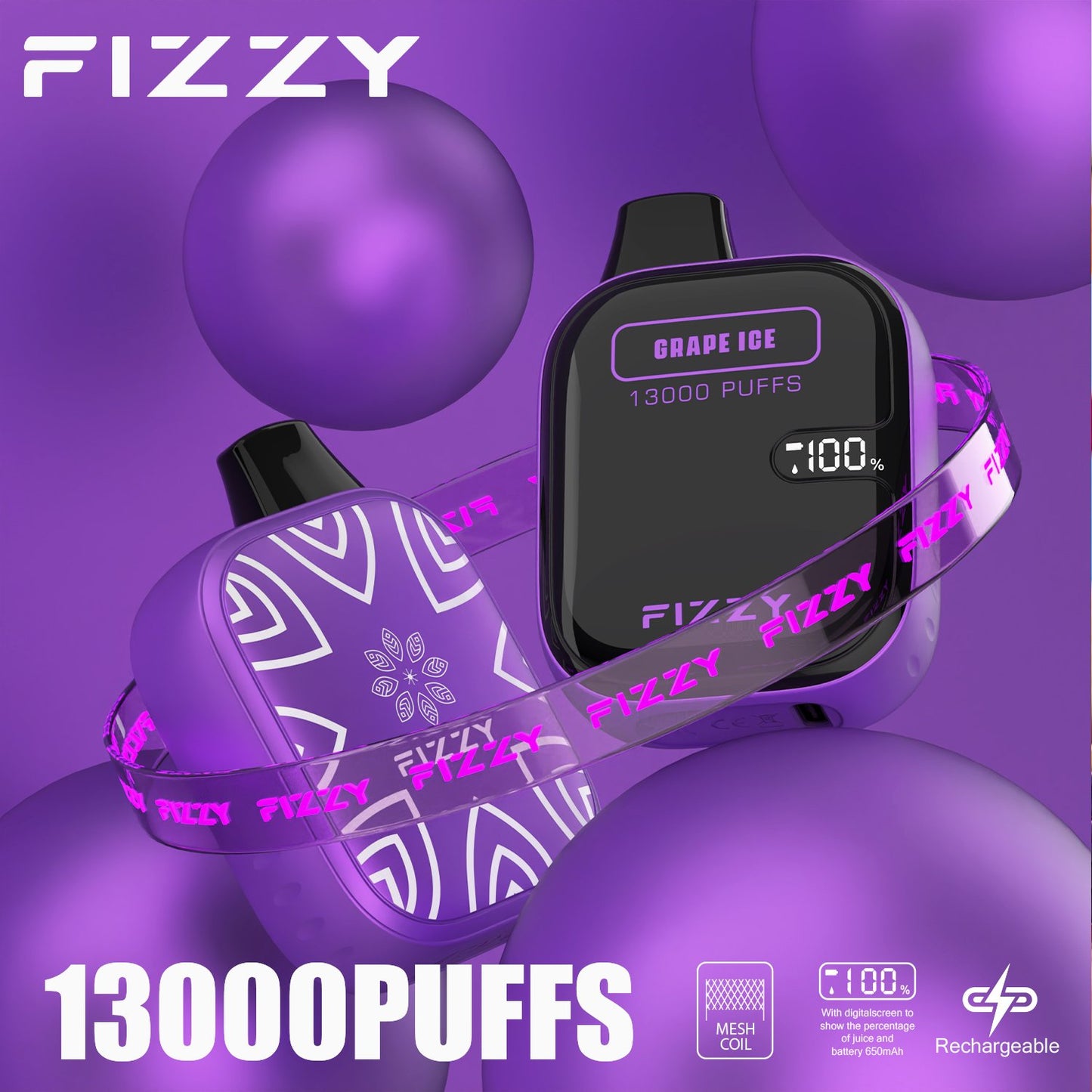 Fizzy Boom 13k Puffs Disposable Vape | 21ML E-liquid, Mesh Coil, LCD Screen