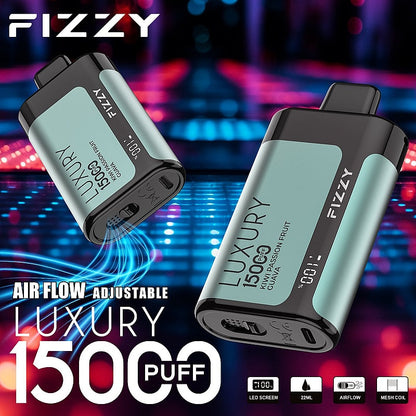 Fizzy Luxury 15000 Puffs Disposable Vape | 22ML E-liquid, Mesh Coil, LCD Screen, Adjustable Air Flow