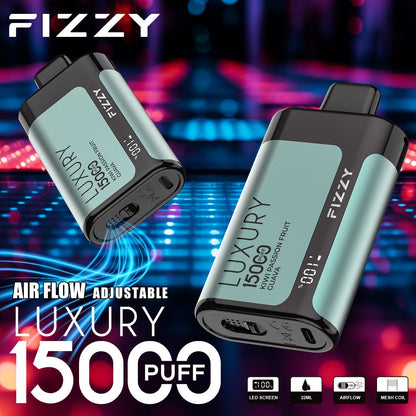 Fizzy Luxury 15000 Puffs Disposable Vape | 22ML E-liquid, Mesh Coil, LCD Screen, Adjustable Air Flow