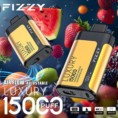 Fizzy Luxury 15000 Puffs Disposable Vape | 22ML E-liquid, Mesh Coil, LCD Screen, Adjustable Air Flow
