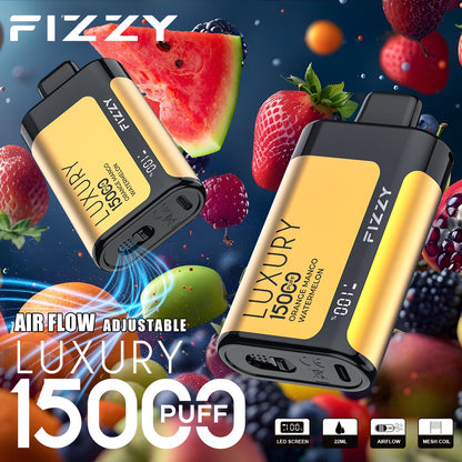 Fizzy Luxury 15000 Puffs Disposable Vape | 22ML E-liquid, Mesh Coil, LCD Screen, Adjustable Air Flow