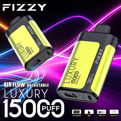 Fizzy Luxury 15000 Puffs Disposable Vape | 22ML E-liquid, Mesh Coil, LCD Screen, Adjustable Air Flow