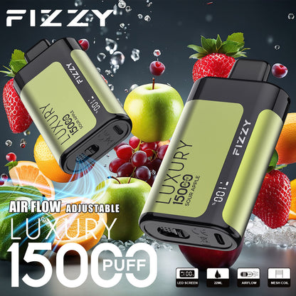 Fizzy Luxury 15000 Puffs Disposable Vape | 22ML E-liquid, Mesh Coil, LCD Screen, Adjustable Air Flow