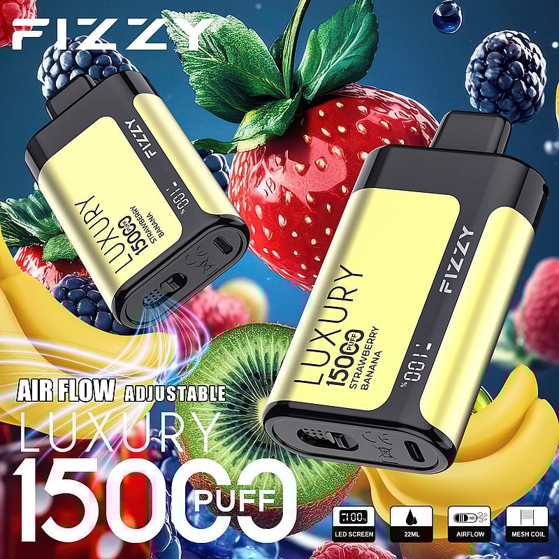 Fizzy Luxury 15000 Puffs Disposable Vape | 22ML E-liquid, Mesh Coil, LCD Screen, Adjustable Air Flow