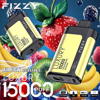 Fizzy Luxury 15000 Puffs Disposable Vape | 22ML E-liquid, Mesh Coil, LCD Screen, Adjustable Air Flow