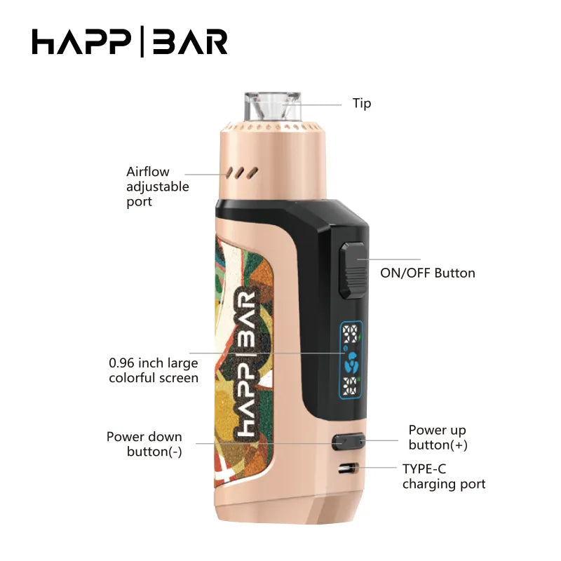 Happ Bar Ss 16000 Puffs Dtl Vape Led Screen Display Rechargeable E Cig   Naturevape Wholesale