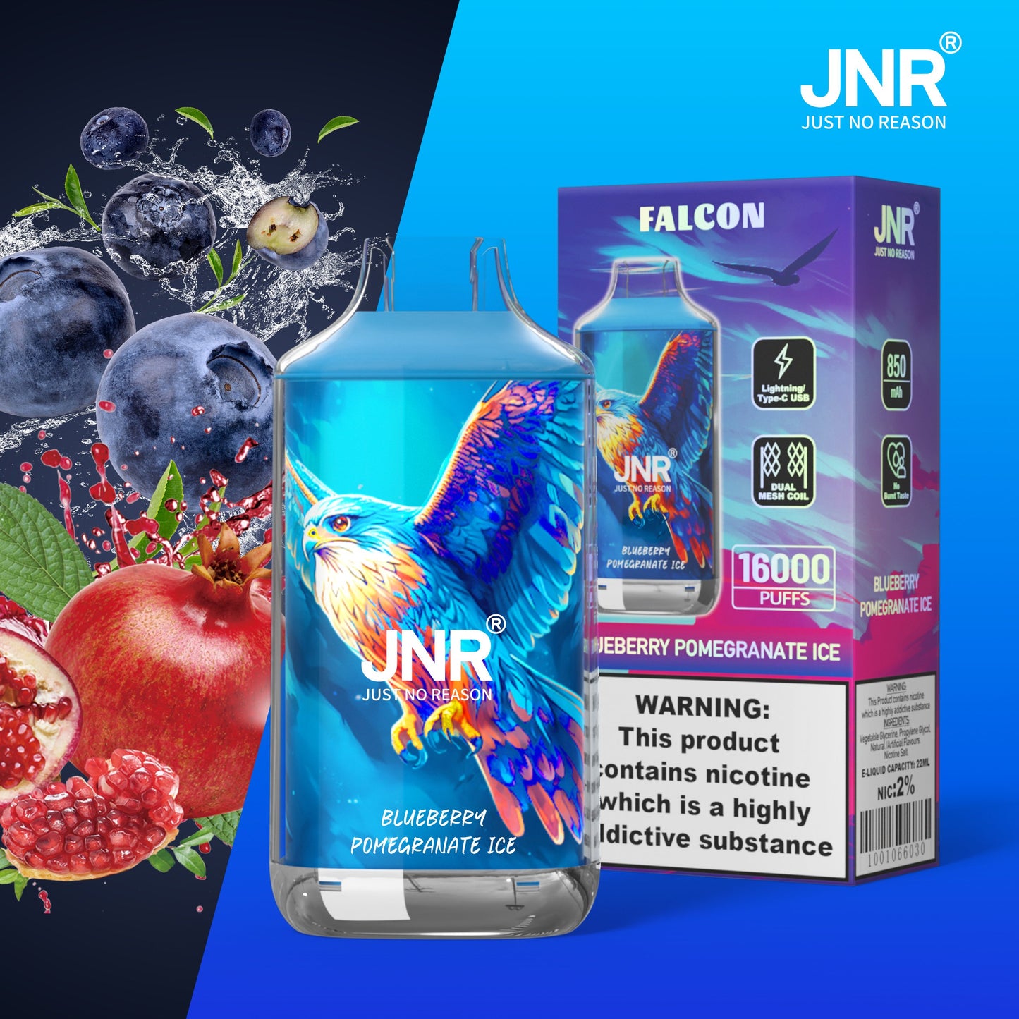 JNR FALON 16000 16K Puffs Original Edition Rechargeable Disposable Vape-850mAh Battery, 22ml E-liquid, Multiple Nicotine 27 Flavors