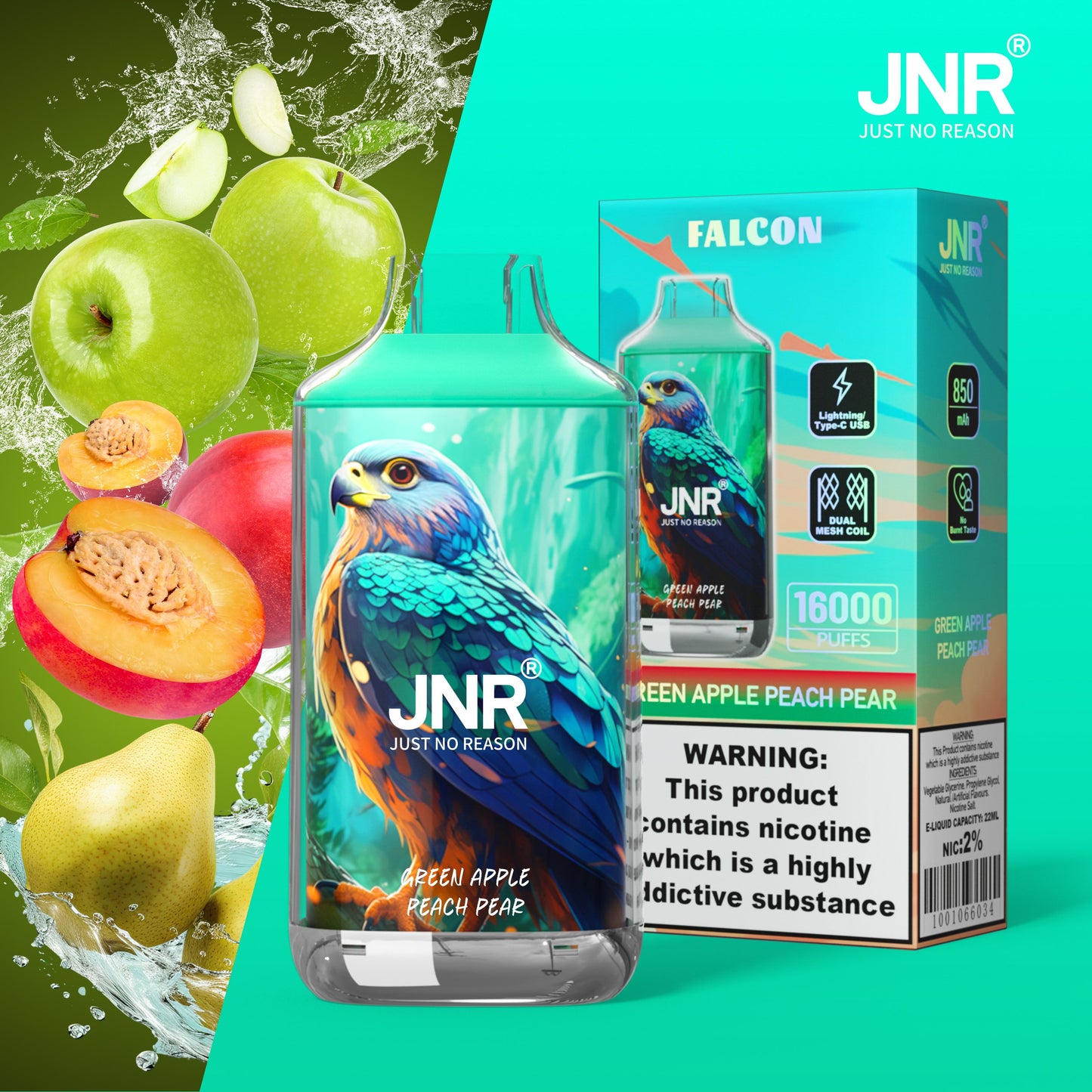 JNR FALON 16000 16K Puffs Original Edition Rechargeable Disposable Vape-850mAh Battery, 22ml E-liquid, Multiple Nicotine 27 Flavors