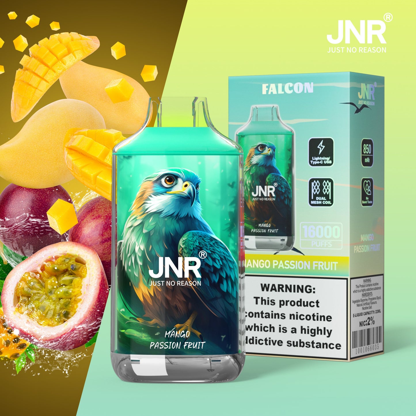 JNR FALON 16000 16K Puffs Original Edition Rechargeable Disposable Vape-850mAh Battery, 22ml E-liquid, Multiple Nicotine 27 Flavors