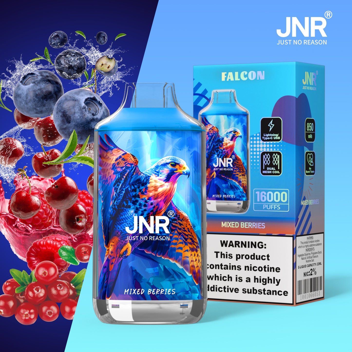 JNR FALON 16000 16K Puffs Original Edition Rechargeable Disposable Vape-850mAh Battery, 22ml E-liquid, Multiple Nicotine 27 Flavors