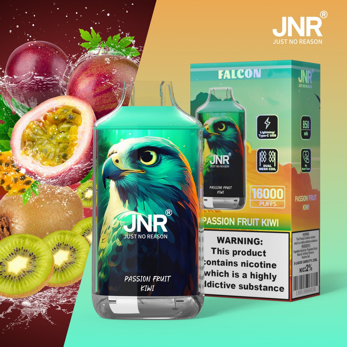 JNR FALON 16000 16K Puffs Original Edition Rechargeable Disposable Vape-850mAh Battery, 22ml E-liquid, Multiple Nicotine 27 Flavors
