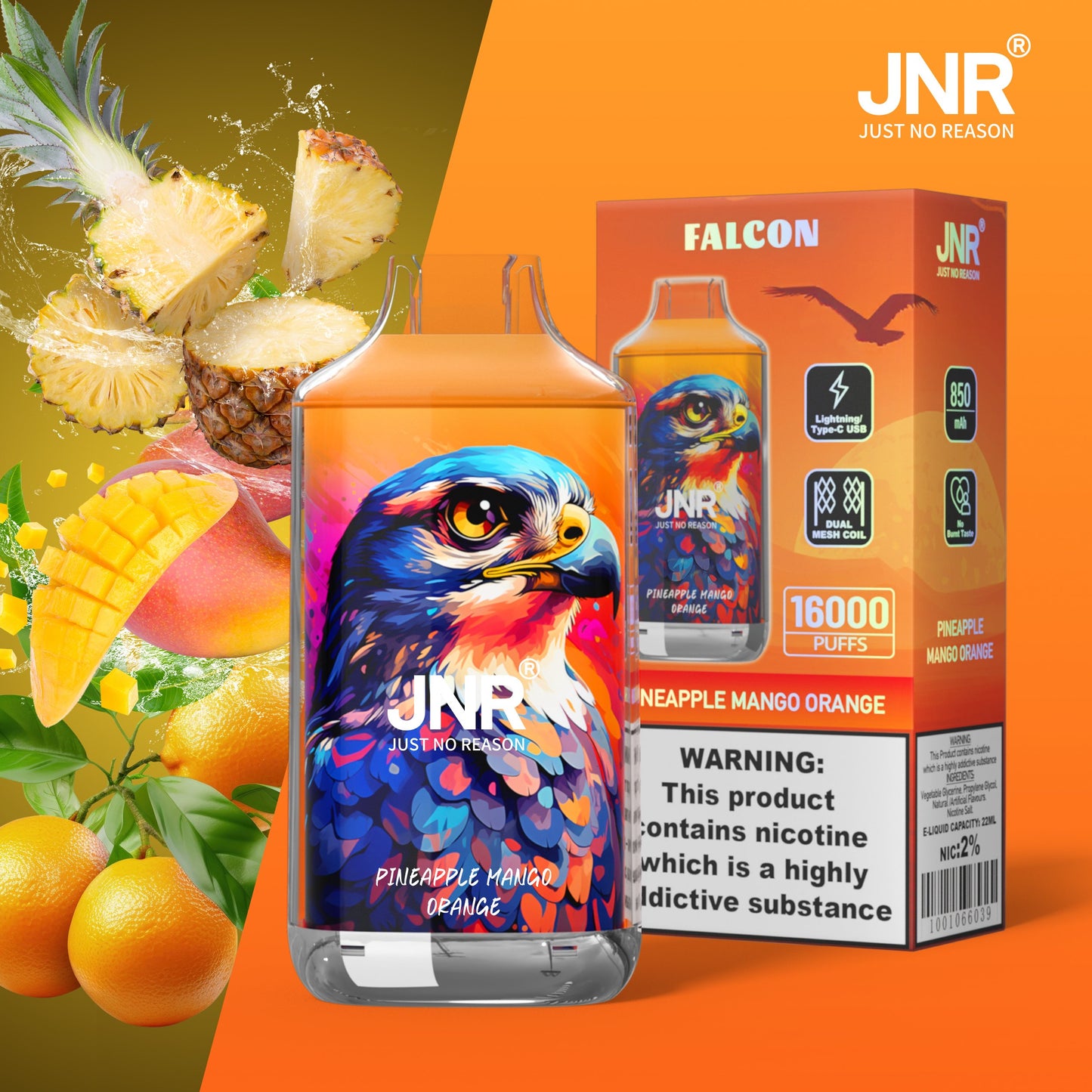 JNR FALON 16000 16K Puffs Original Edition Rechargeable Disposable Vape-850mAh Battery, 22ml E-liquid, Multiple Nicotine 27 Flavors