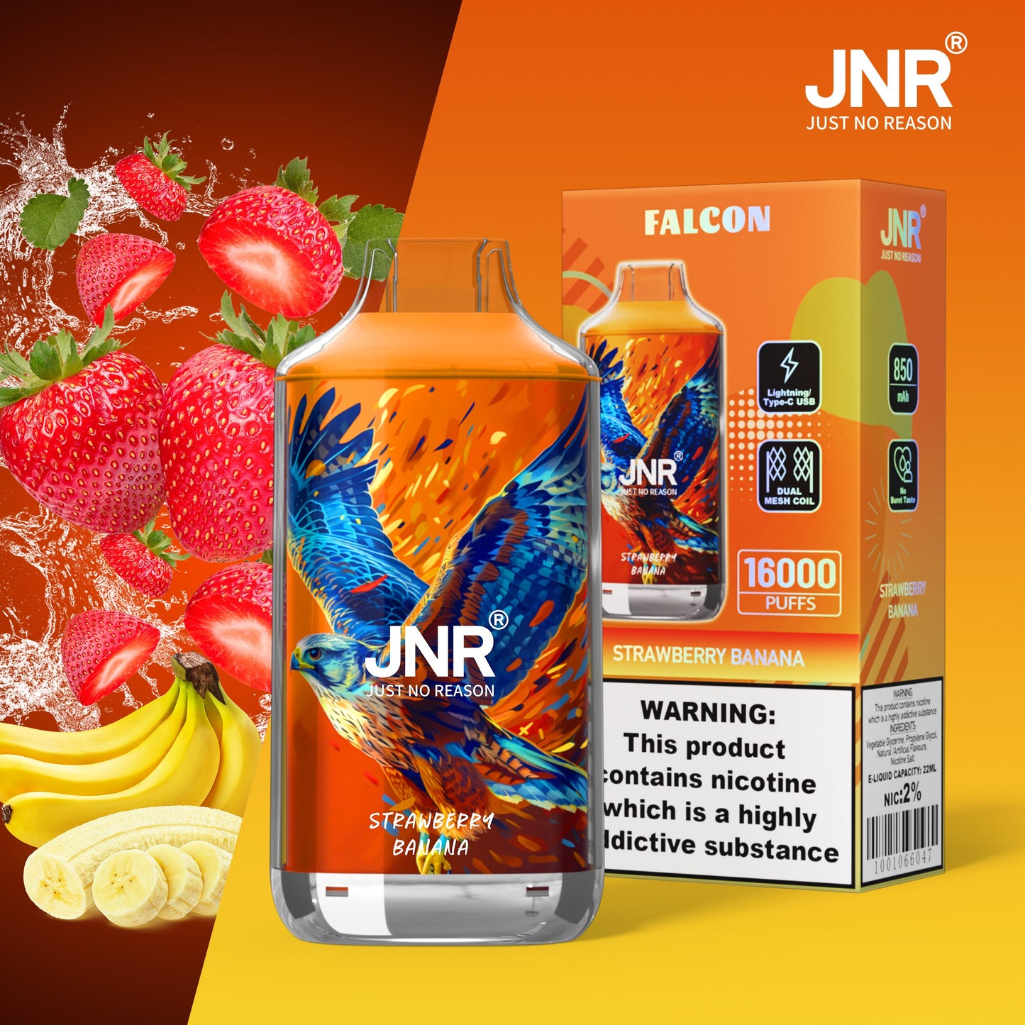 JNR FALON 16000 16K Puffs Original Edition Rechargeable Disposable Vape-850mAh Battery, 22ml E-liquid, Multiple Nicotine 27 Flavors