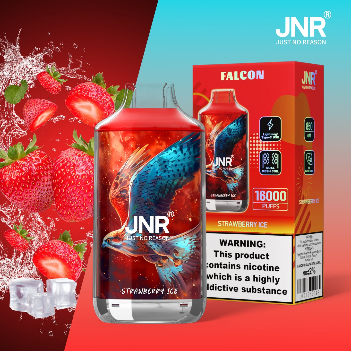 JNR FALON 16000 16K Puffs Original Edition Rechargeable Disposable Vape-850mAh Battery, 22ml E-liquid, Multiple Nicotine 27 Flavors