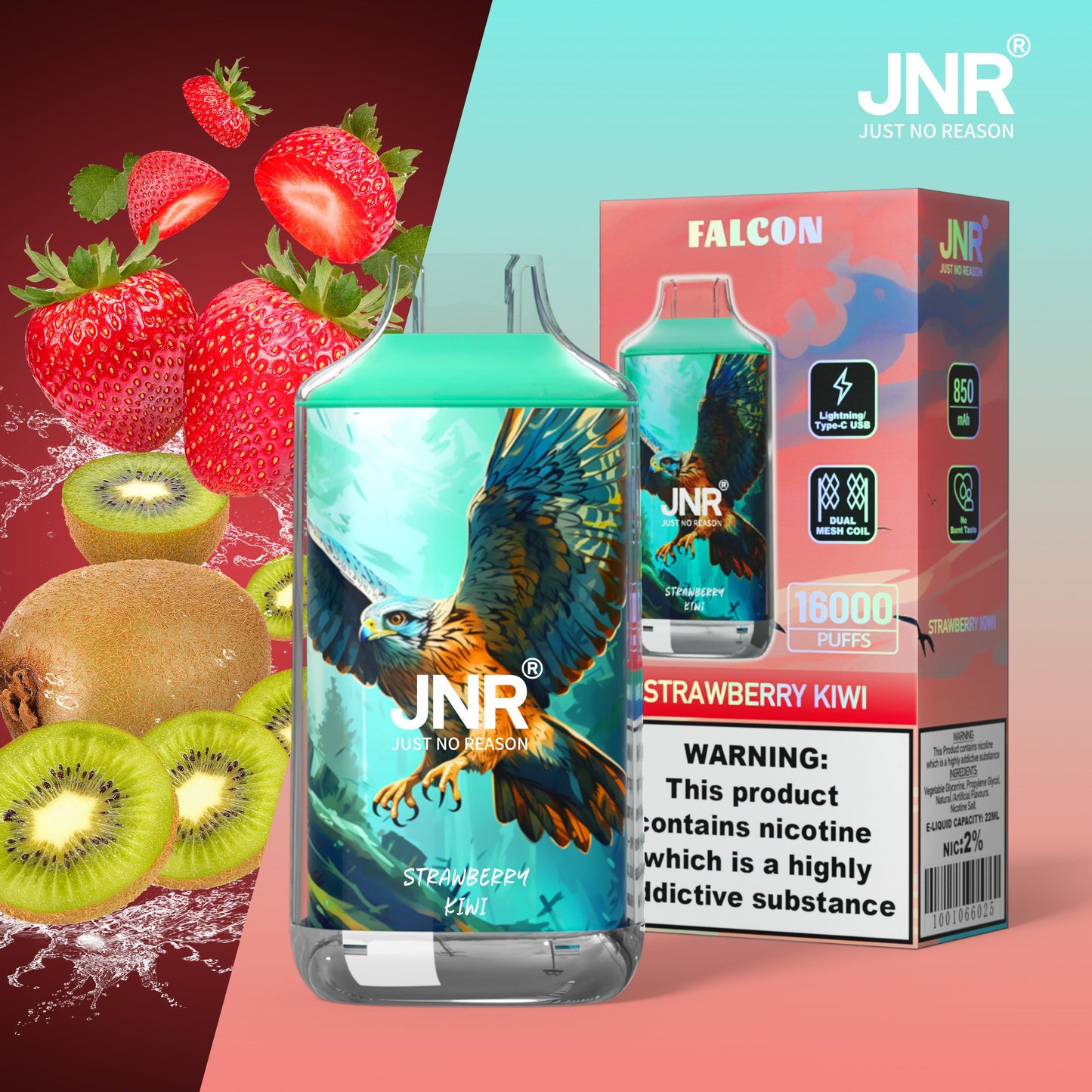 JNR FALON 16000 16K Puffs Original Edition Rechargeable Disposable Vape-850mAh Battery, 22ml E-liquid, Multiple Nicotine 27 Flavors
