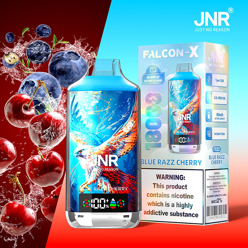 JNR FALCON X 18000 18k Puffs LED Display Hot Sale Disposable Vape-950mAh Battery, 24ml E-liquid, Multiple Nicotine 29 Flavors