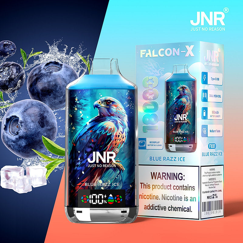 JNR FALCON X 18000 18k Puffs LED Display Hot Sale Disposable Vape-950mAh Battery, 24ml E-liquid, Multiple Nicotine 29 Flavors