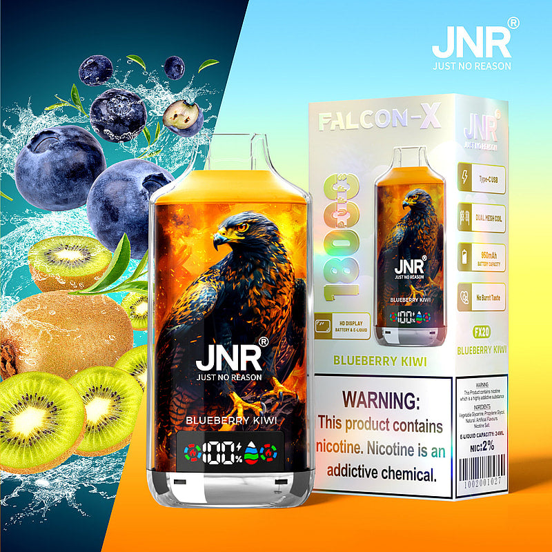 JNR FALCON X 18000 18k Puffs LED Display Hot Sale Disposable Vape-950mAh Battery, 24ml E-liquid, Multiple Nicotine 29 Flavors
