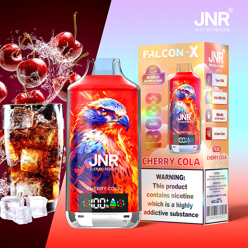 JNR FALCON X 18000 18k Puffs LED Display Hot Sale Disposable Vape-950mAh Battery, 24ml E-liquid, Multiple Nicotine 29 Flavors