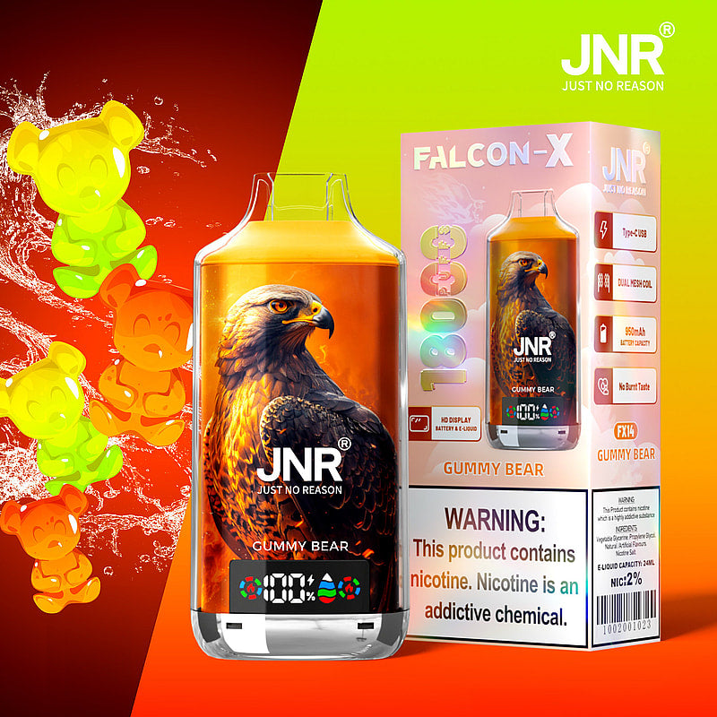 JNR FALCON X 18000 18k Puffs LED Display Hot Sale Disposable Vape-950mAh Battery, 24ml E-liquid, Multiple Nicotine 29 Flavors